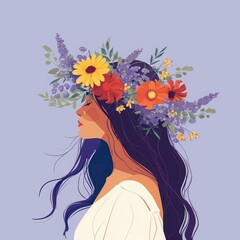 girl with a flower wreath on her head.