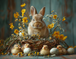 easter bunny  with ducks and easter eggs