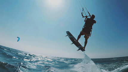 Kite surfer jumping/flying at Black Sea.