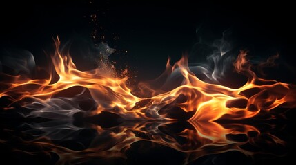 Abstract flames of fire and burning smoke on black background, ideal for product display