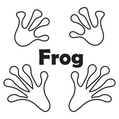 Fototapeta premium Frog or toad paw footprint. Silhouette. Front and hind frog legs. Black pow vector . Paw print of amphibian, frog, toad, lizard, salamander, newt. Icon, symbol. Print, textile, postcard, t-shirt.