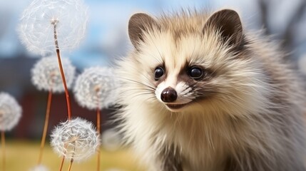 Obraz premium Adorable little raccoon animal portrait with space for custom text or design element