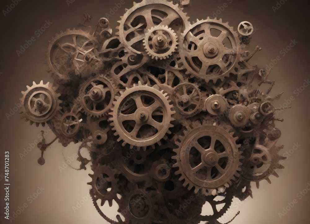 Aufkleber monochrome gears mesh together in a symbolic representation of industry, precision engineering, and 