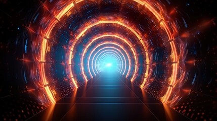 A tunnel with blue-red glowing lines