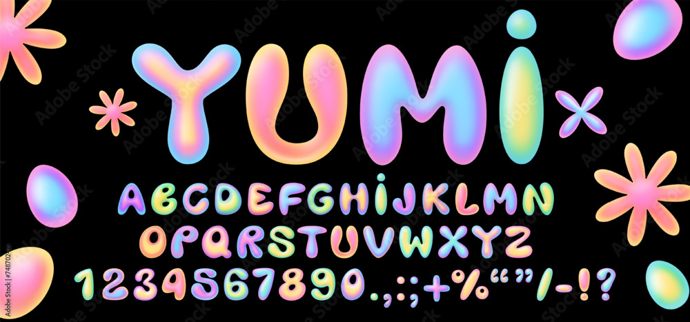 Aufkleber 3d y2k type font with luminous holographic gradient, perfect for spring and easter designs. vector i