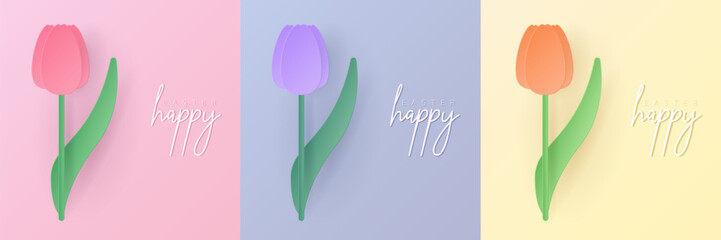 Set of pastel colored 3D flower shape frame design. Collection of elements for easter products, spring festival design, happy easter card, presentation, luxury banner, cover and web.