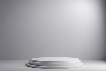 Podium, pastel silver background. product platform, demo studio

