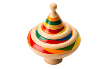 Colorful Patterned Wooden Spinning Top on transparent background