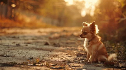 Fotobehang Little sweet Pupi dog sitting on the ground. © UsamaR
