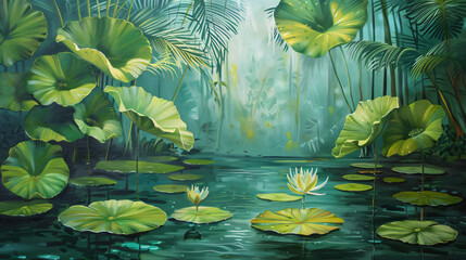 Lotus leaf  Lotus flowers in a tropical pool - Powered by Adobe
