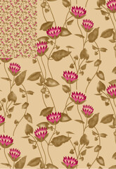 Antique surface floral seamless allover Pattern design, multicolor flowers with multicolor watercolor background texture.