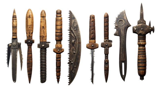 Antique Saw Collection on transparent background