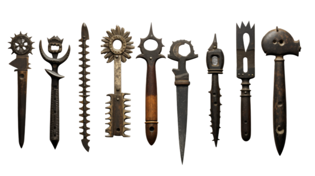 Varied Teeth Patterns in Antique Saws on transparent background