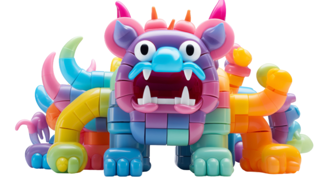 Colorful Plastic Building Blocks Collection on transparent background