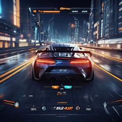 while using a wide banner user interface design, you may earn gaming tokens and eventually contribute to bitcoin projects while playing street racing AAA video games on a console or web 3.0. - obrazy, fototapety, plakaty