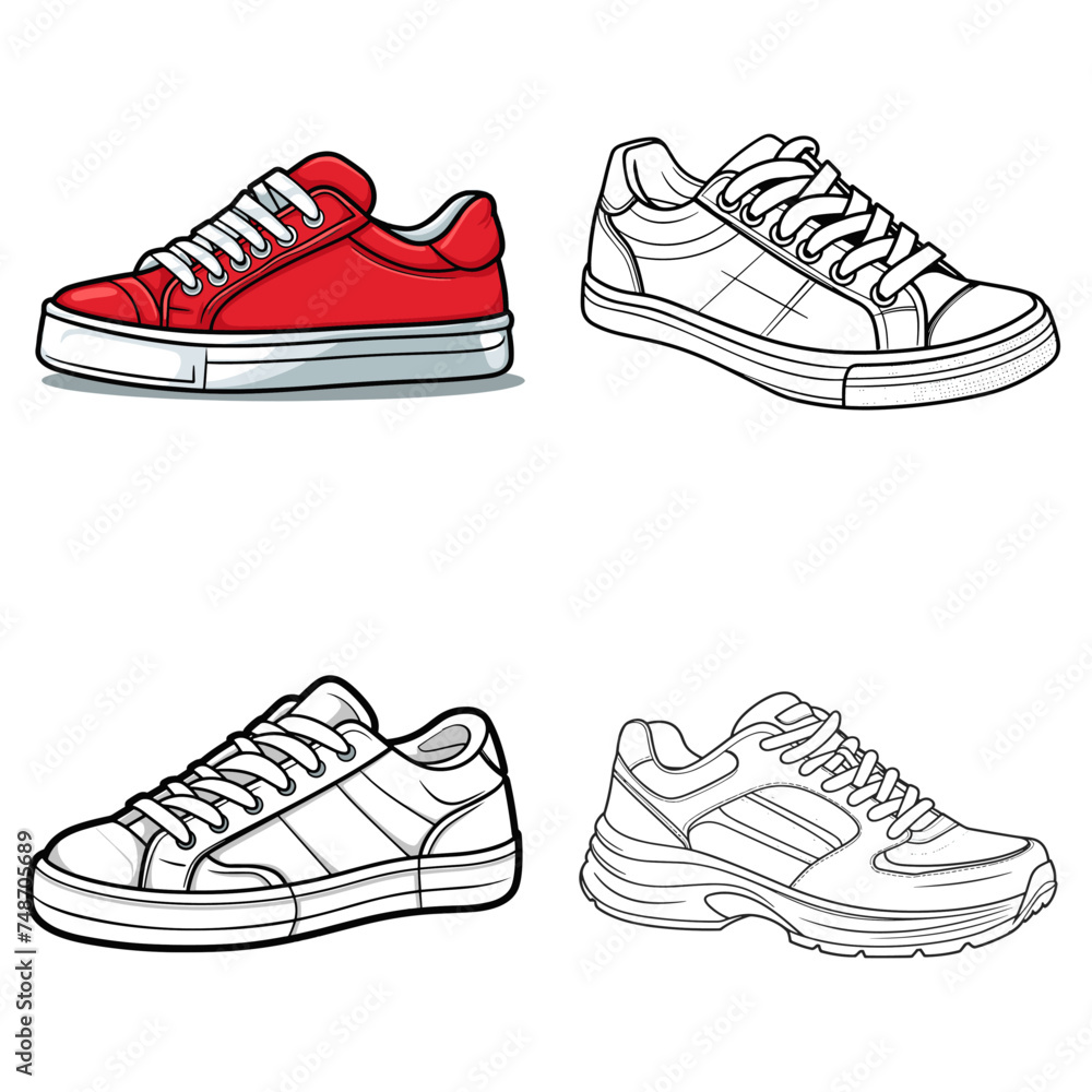 Wall mural Sneakers (Casual Sneaker Shoes). simple minimalist isolated in white background vector illustration