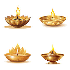 Diwali Oil Lamp (Traditional Brass Diya). simple minimalist isolated in white background vector illustration