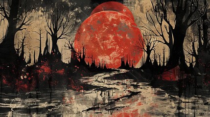 An abstract backdrop that blends the eerie atmosphere of Japanese horror with the rugged aesthetic of the Spaghetti Western genre