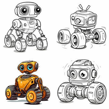 Wheeled Robot (Robot with Wheels). simple minimalist isolated in white background vector illustration