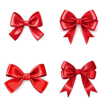 Ribbon Bow (Red Bow with Tied Ribbon). simple minimalist isolated in white background vector illustration