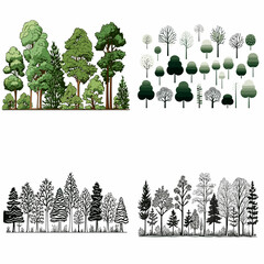 Random Forest (Forest Trees in a Cluster). simple minimalist isolated in white background vector illustration