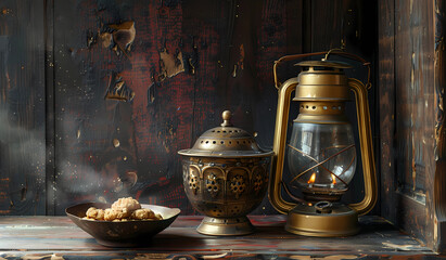Fototapeta na wymiar gold lantern and a bowl