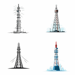 Signal Tower (Communication Tower with Antennas). simple minimalist isolated in white background vector illustration