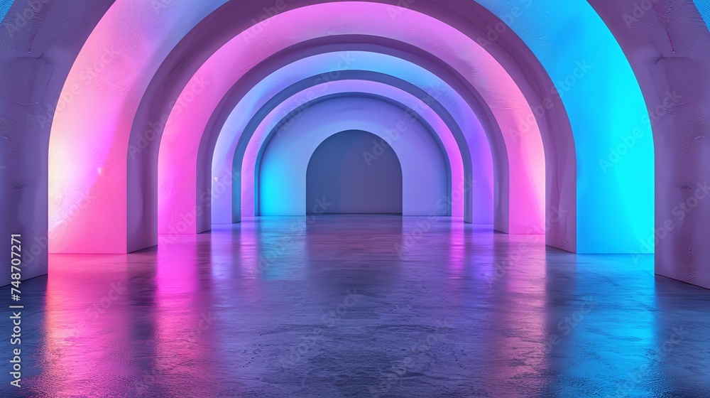 Poster contemporary architectural innovation - abstract 3d render of futuristic structure with neon light a