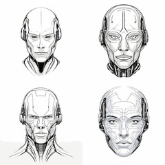Humanoid Robot Face (Detailed Facial Features of a Robot). simple minimalist isolated in white background vector illustration