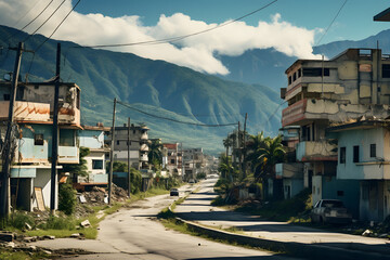 third world city with mountains in the background - obrazy, fototapety, plakaty