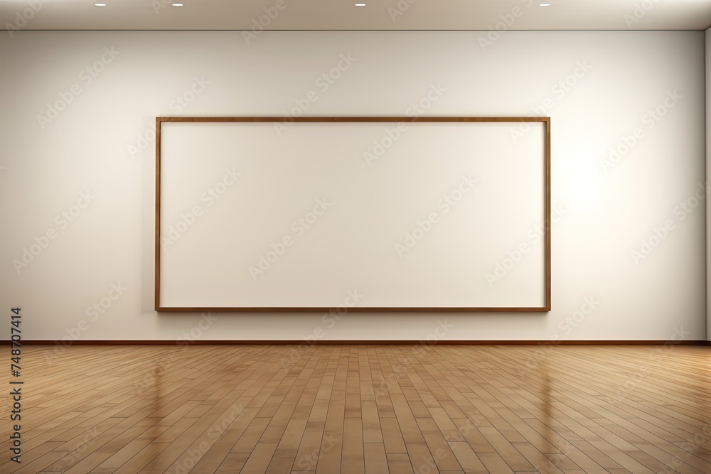 Poster empty gallery spaces in a museum: blank walls and frames for art and photos in an interior setting o