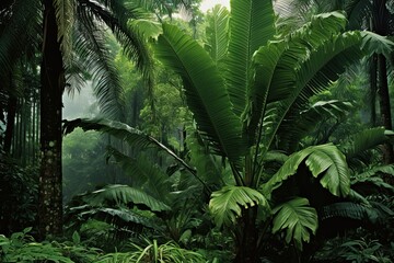 Lush Green Palms in a Tropical Forest - Exotic and Vivid Foliage of Palm Trees and Other Plants in a Lush Vegetated Garden