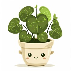 Cute potted houseplant with eyes, kawaii, style, 3d, on a white background, illustration.