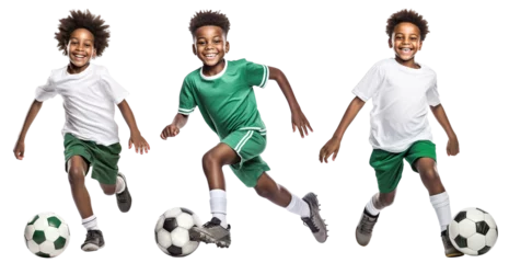 Papier Peint photo autocollant Échelle de hauteur Set of happy young African American football (soccer) players, cut out