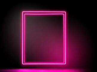 Pink neon frame isolated on black background with space for text