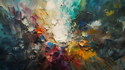 Image of an abstract painting, where bold splashes of color mingle with subtle shades of gray