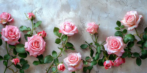 Beautiful pink roses and green leaves adorning a wall, creating a peaceful and elegant natural scene