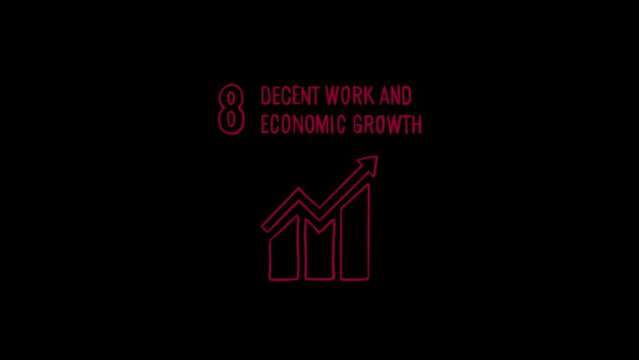 Sustainability, 17 goals, sustainable development;
goal 8, decent work and economic growth, handwritten icon animation