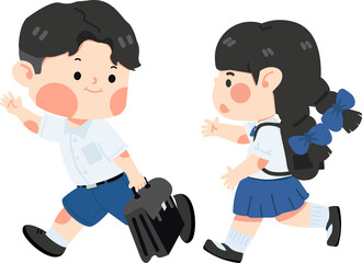 boy and girl running to school cartoon