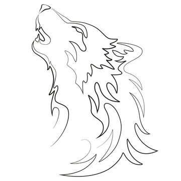 Dog Wolf one line drawing. Howling wolf Logo. Continuous line Animal vector illustration. Design is suitable for modern decor, logo.