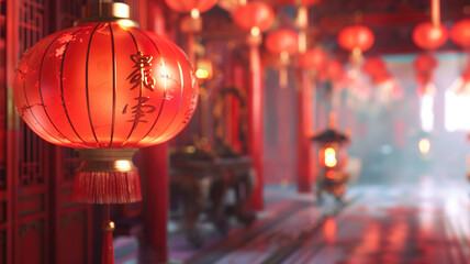 Chinese new year festive background with red decoration Generative AI
