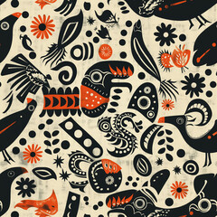 Naklejka premium Vector Floral Seamless Pattern with Vintage Indian and Persian Swirl for Wallpaper, Textile and Decor.