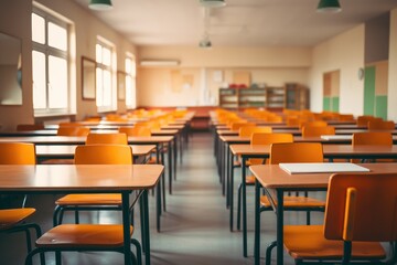 empty class room in school blurry background