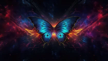 Fotobehang Butterfly on black background in neon color ,spring concept © terra.incognita