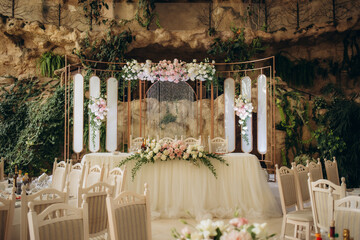 Wedding hall with decoration.