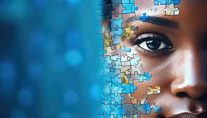Portrait of jigsaw puzzles and pieces of personality , black history month