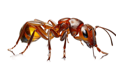 Macro Shot of Ant with Water Droplet on white background