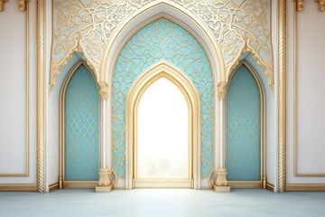 Obraz premium Ramadan kareem or eid al fitr, background with golden arch, with golden arabic pattern, background for holy month of muslim community Ramadan Kareem Generative AI