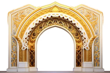Foto op Plexiglas Ramadan kareem or eid al fitr, background with golden arch, with golden arabic pattern, background for holy month of muslim community Ramadan Kareem Generative AI © STF Design 