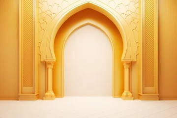 Foto op Plexiglas Ramadan kareem or eid al fitr, background with golden arch, with golden arabic pattern, background for holy month of muslim community Ramadan Kareem Generative AI © STF Design 